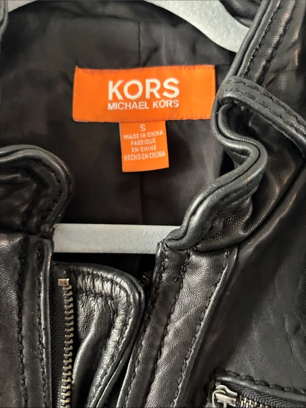 KORS Michael Kors Black Leather Zip Front Jacket